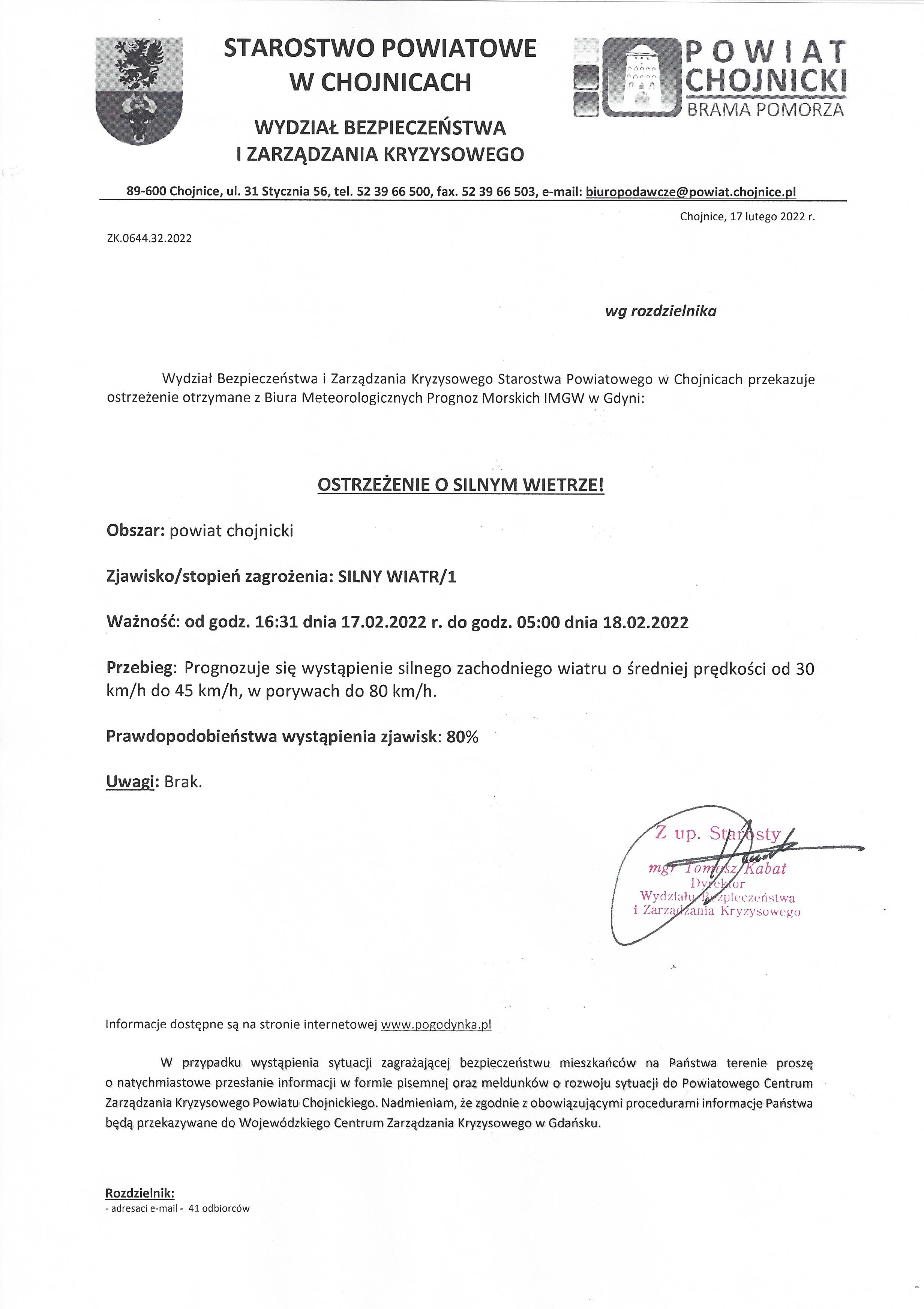 Ostrzeżenie wiatr